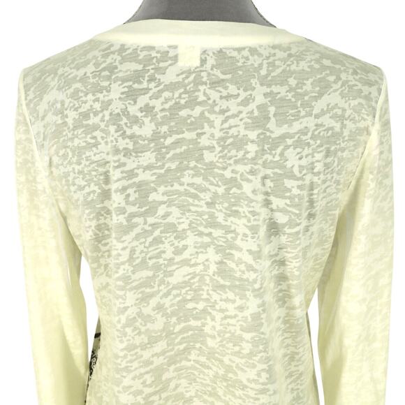 Coldwater Creek Top Womens Large Ivory Black Floral Sequin T-shirt Slub Knit - Picture 9 of 15